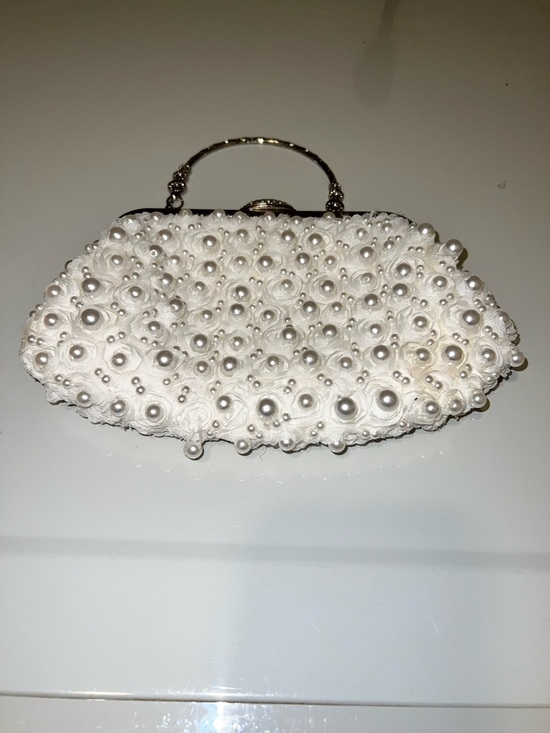 Handbags - Pearl-Embellished White Evening Clutch